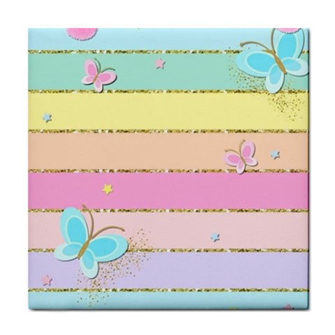 Pastel, Butterfly, Spring, Stripes, Tile Coaster from ArtsNow.com Front