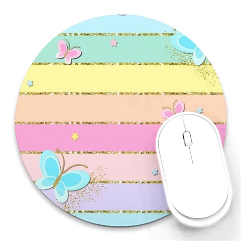 Pastel, Butterfly, Spring, Stripes, Round Mousepad from ArtsNow.com Front