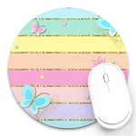 Pastel, Butterfly, Spring, Stripes, Round Mousepad