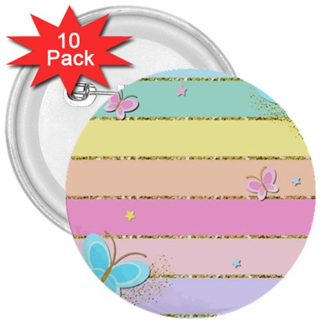 Pastel, Butterfly, Spring, Stripes, 3  Buttons (10 pack)  from ArtsNow.com Front