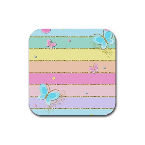 Pastel, Butterfly, Spring, Stripes, Rubber Coaster (Square) from ArtsNow.com Front