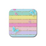 Pastel, Butterfly, Spring, Stripes, Rubber Coaster (Square)