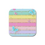 Pastel, Butterfly, Spring, Stripes, Rubber Square Coaster (4 pack)