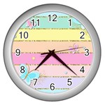 Pastel, Butterfly, Spring, Stripes, Wall Clock (Silver)