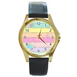 Pastel, Butterfly, Spring, Stripes, Round Gold Metal Watch