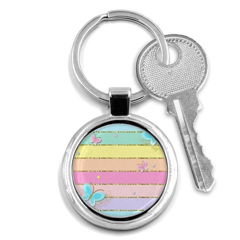 Pastel, Butterfly, Spring, Stripes, Key Chain (Round) from ArtsNow.com Front