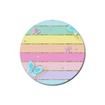 Pastel, Butterfly, Spring, Stripes, Rubber Coaster (Round)