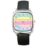 Pastel, Butterfly, Spring, Stripes, Square Metal Watch