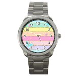 Pastel, Butterfly, Spring, Stripes, Sport Metal Watch