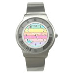 Pastel, Butterfly, Spring, Stripes, Stainless Steel Watch