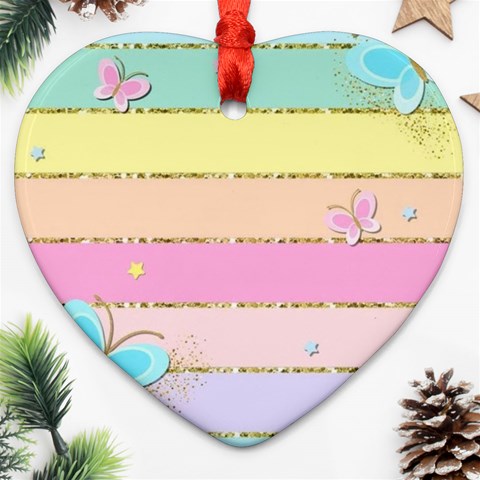 Pastel, Butterfly, Spring, Stripes, Heart Ornament (Two Sides) from ArtsNow.com Front