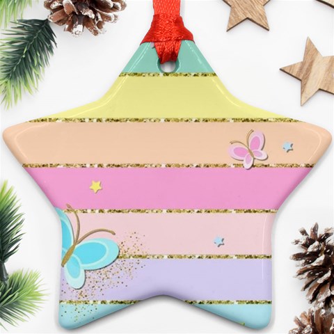 Pastel, Butterfly, Spring, Stripes, Star Ornament (Two Sides) from ArtsNow.com Front