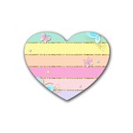 Pastel, Butterfly, Spring, Stripes, Rubber Heart Coaster (4 pack)