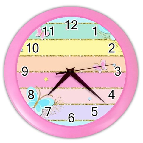 Pastel, Butterfly, Spring, Stripes, Color Wall Clock from ArtsNow.com Front