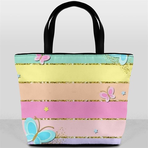 Pastel, Butterfly, Spring, Stripes, Bucket Bag from ArtsNow.com Front