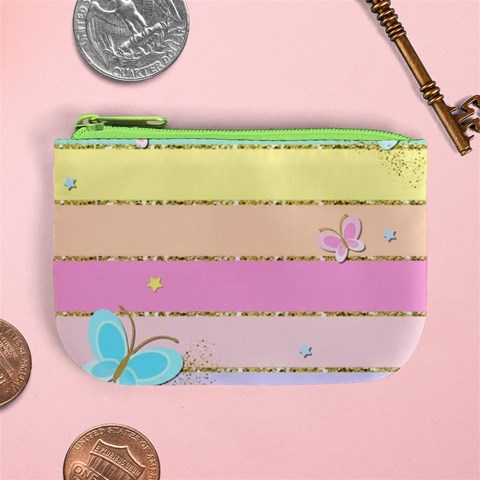 Pastel, Butterfly, Spring, Stripes, Mini Coin Purse from ArtsNow.com Front