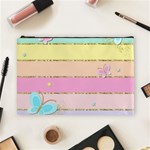 Pastel, Butterfly, Spring, Stripes, Cosmetic Bag (Large)