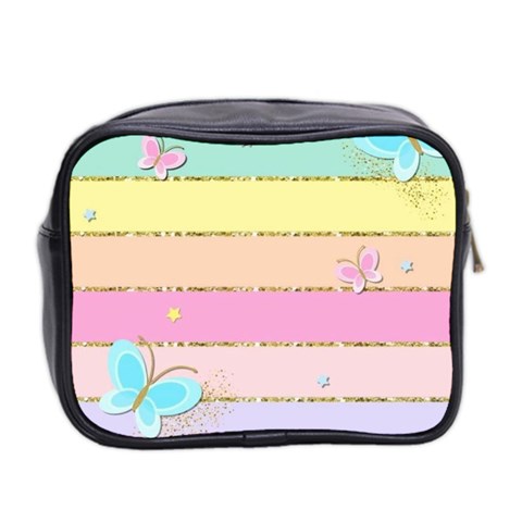 Pastel, Butterfly, Spring, Stripes, Mini Toiletries Bag (Two Sides) from ArtsNow.com Back