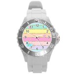 Pastel, Butterfly, Spring, Stripes, Round Plastic Sport Watch (L)