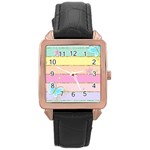 Pastel, Butterfly, Spring, Stripes, Rose Gold Leather Watch 