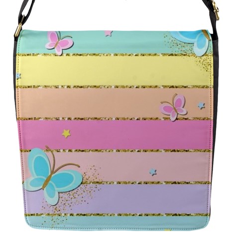 Pastel, Butterfly, Spring, Stripes, Flap Closure Messenger Bag (S) from ArtsNow.com Front