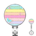 Pastel, Butterfly, Spring, Stripes, Stainless Steel Nurses Watch