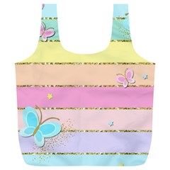 Pastel, Butterfly, Spring, Stripes, Full Print Recycle Bag (XL) from ArtsNow.com Front