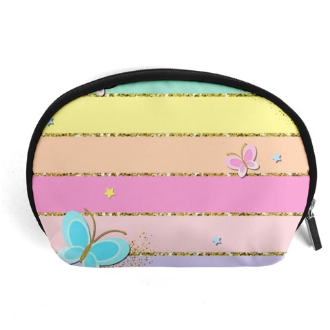 Pastel, Butterfly, Spring, Stripes, Accessory Pouch (Large) from ArtsNow.com Front