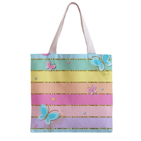 Pastel, Butterfly, Spring, Stripes, Zipper Grocery Tote Bag from ArtsNow.com Front