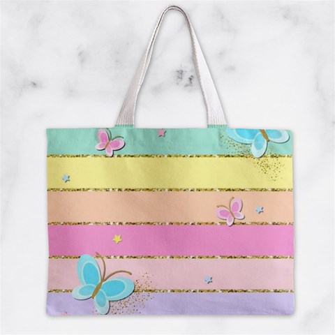 Pastel, Butterfly, Spring, Stripes, Zipper Mini Tote Bag from ArtsNow.com Front