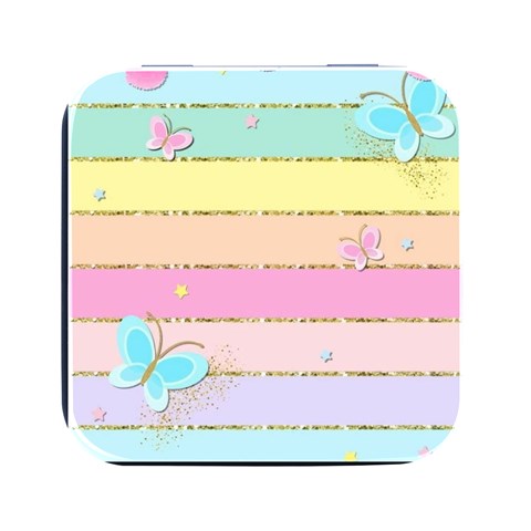 Pastel, Butterfly, Spring, Stripes, Square Metal Box (Black) from ArtsNow.com Front