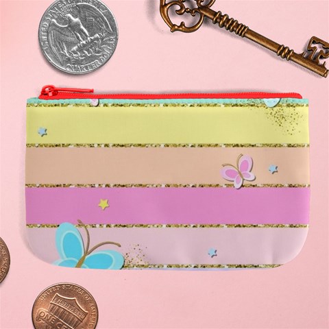 Pastel, Butterfly, Spring, Stripes, Large Coin Purse from ArtsNow.com Front