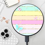 Pastel, Butterfly, Spring, Stripes, Wireless Fast Charger(Black)