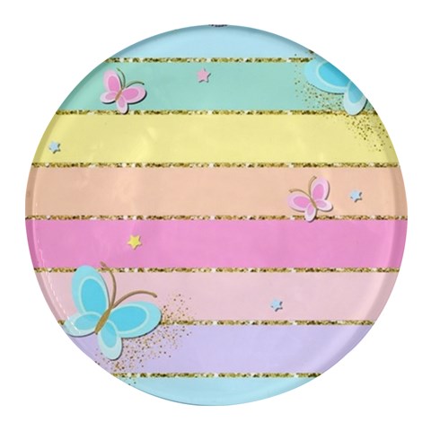 Pastel, Butterfly, Spring, Stripes, Round Glass Fridge Magnet (4 pack) from ArtsNow.com Front