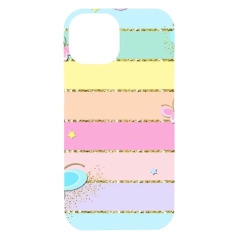 Pastel, Butterfly, Spring, Stripes, iPhone 15 Black UV Print PC Hardshell Case from ArtsNow.com Front