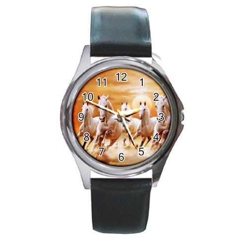 Seven Horses, Sun Round Metal Watch from ArtsNow.com Front