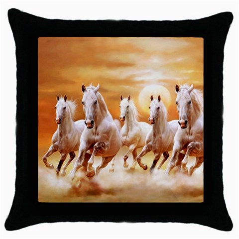 Seven Horses, Sun Throw Pillow Case (Black) from ArtsNow.com Front