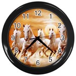 Seven Horses, Sun Wall Clock (Black)