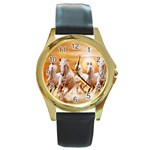 Seven Horses, Sun Round Gold Metal Watch