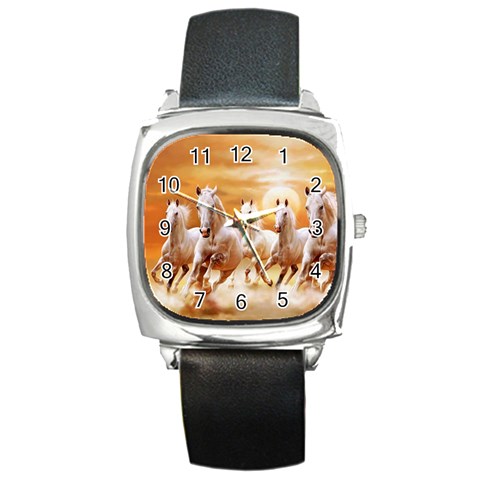 Seven Horses, Sun Square Metal Watch from ArtsNow.com Front