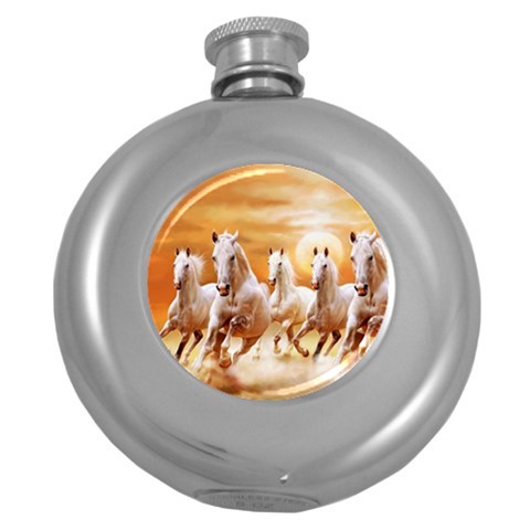 Seven Horses, Sun Round Hip Flask (5 oz) from ArtsNow.com Front