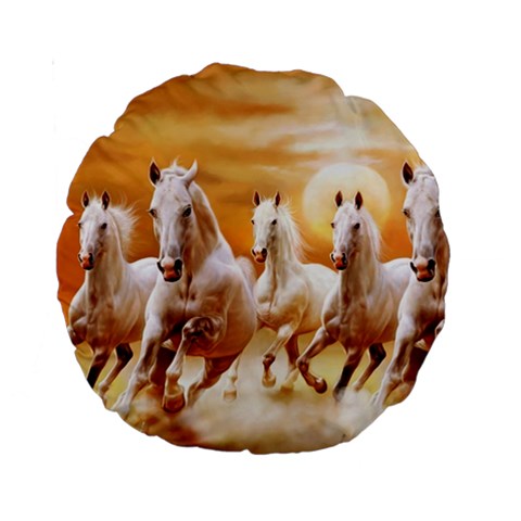 Seven Horses, Sun Standard 15  Premium Round Cushions from ArtsNow.com Front