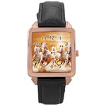 Seven Horses, Sun Rose Gold Leather Watch 