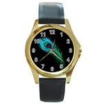 Shree Krishna, Feather, Lord, Rainbows Round Gold Metal Watch