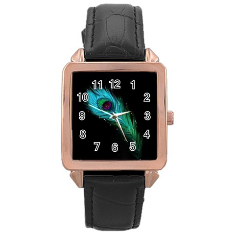 Shree Krishna, Feather, Lord, Rainbows Rose Gold Leather Watch  from ArtsNow.com Front