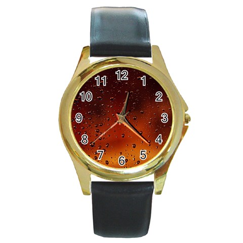 Water Drops, Lui, Amazing Round Gold Metal Watch from ArtsNow.com Front