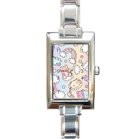 Usheen Carebears, Bears, Cat, Colorful, Cute, Pastel, Pattern Rectangle Italian Charm Watch from ArtsNow.com Front