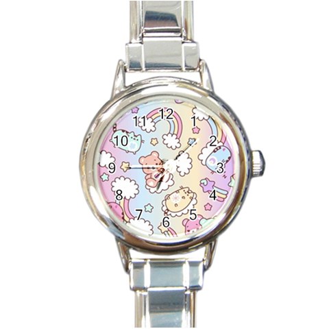 Usheen Carebears, Bears, Cat, Colorful, Cute, Pastel, Pattern Round Italian Charm Watch from ArtsNow.com Front