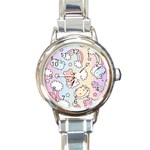 Usheen Carebears, Bears, Cat, Colorful, Cute, Pastel, Pattern Round Italian Charm Watch