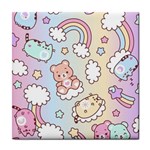 Usheen Carebears, Bears, Cat, Colorful, Cute, Pastel, Pattern Tile Coaster